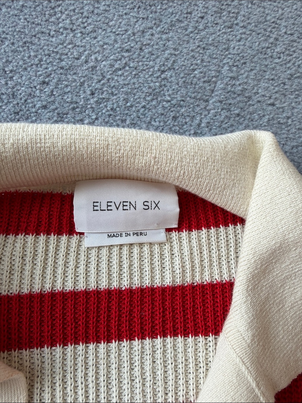 ELEVEN SIX Red & Cream Striped V-Neck Polo Sweater - Picture 2 of 7